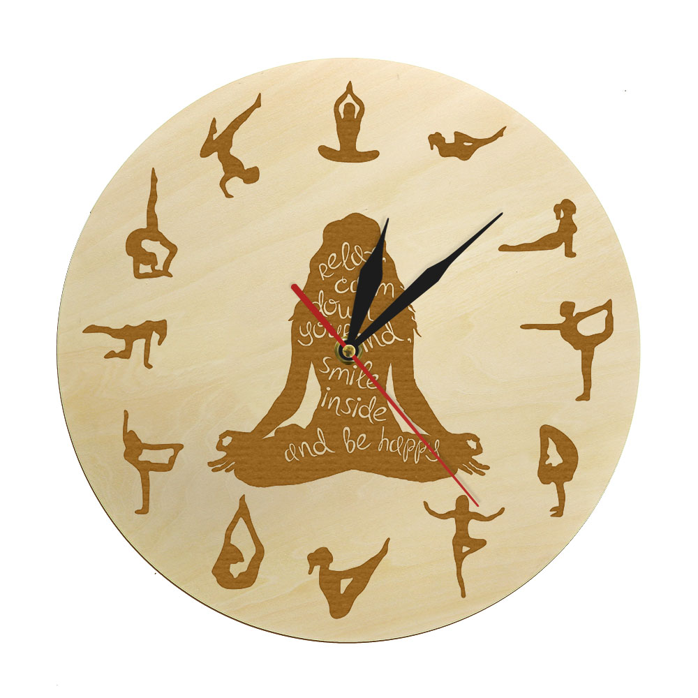 Yoga Fitness Watch - Yoga Pose Wooden Wall Clock Fitness